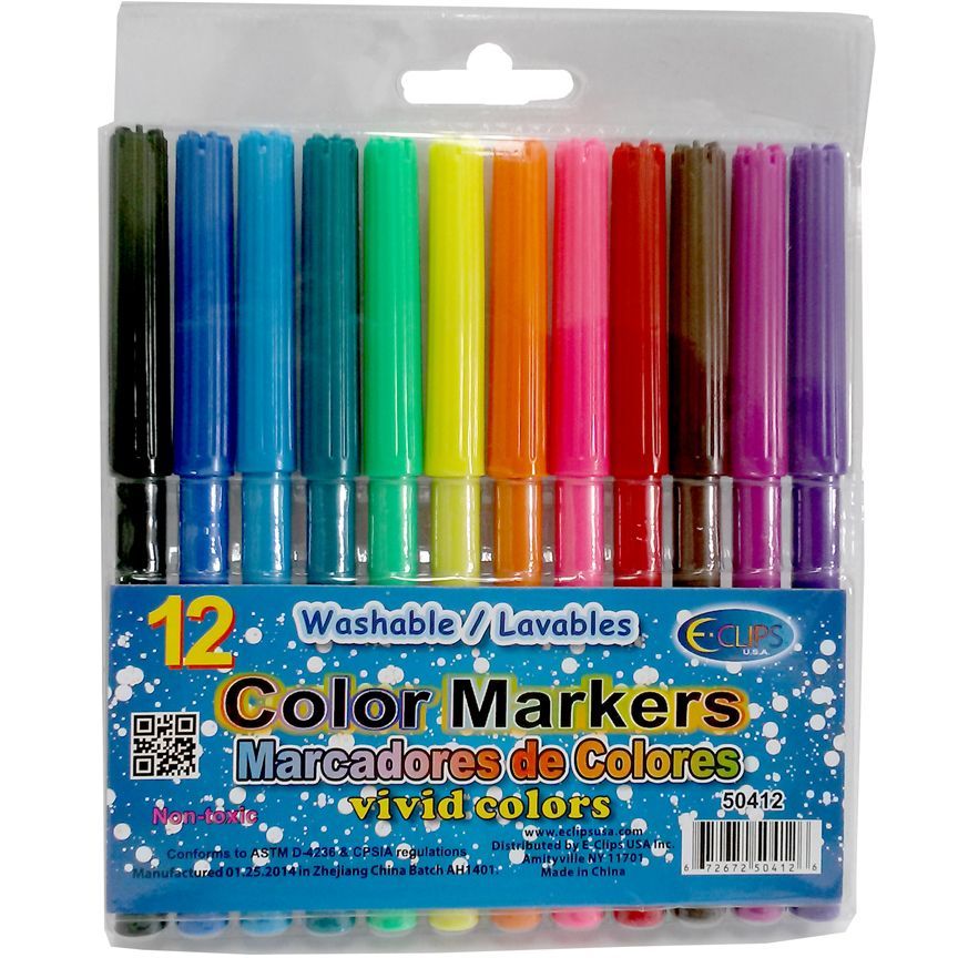 48 Pieces of Washable Non Toxic Colored Markers With Fine Tip 12 Pack