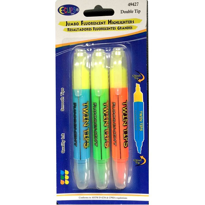 24 Pieces of Double Tip Fluorescent Highlighters Chisel And Bullet Tips 3 Pack