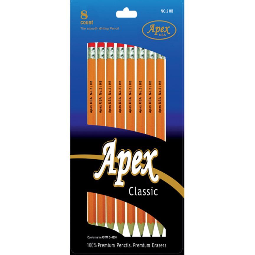 96 Wholesale Apex Classic Sharpened Number 2 Pencils 8 Packs