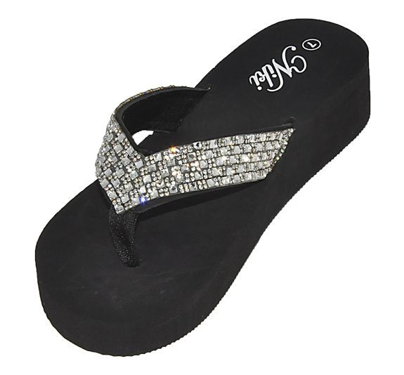 Wholesale Footwear Women's Wedge Gizeh Thong Sandals With Jem And Rhinestone Embellishment