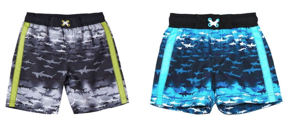 24 Pieces of Little Boy's Printed Swim Trunks With Two Tone Stripes Shark Print