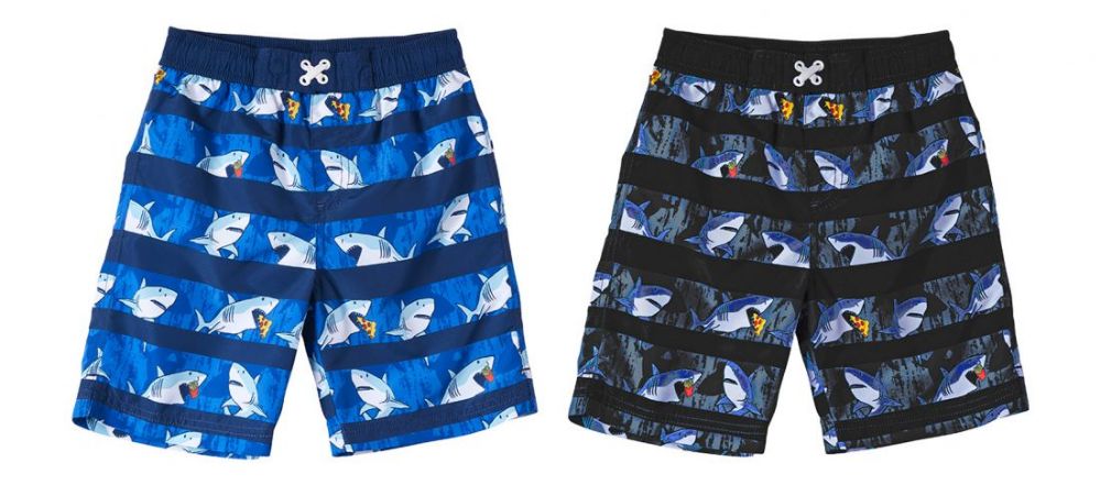 24 Pieces of Toddler Boy's Striped Swim Trunks With Shark Print