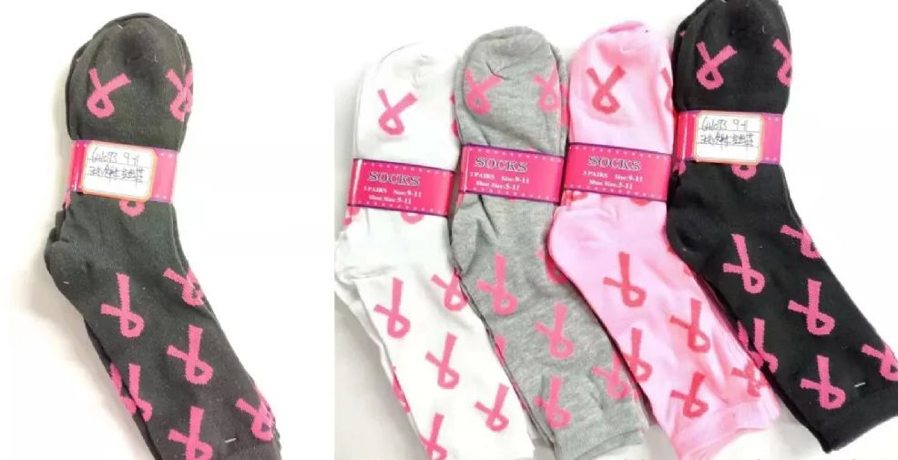 120 Pieces of Breast Cancer Crew Sock Assorted Color Size 9 - 11