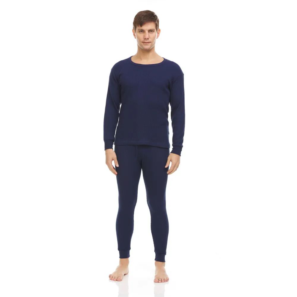 Yacht And Smith Mens Thermal Underwear Set In Navy Size Xlarge - at -   