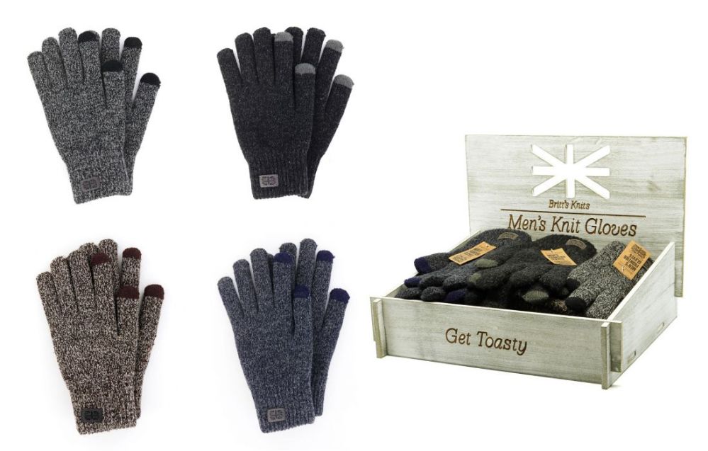 24 Pieces Britt's Knits Men's Frontier Knit Gloves With Texting Finger Tips - Conductive Texting Gloves