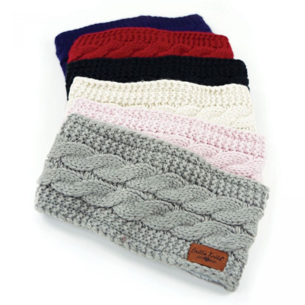 24 Wholesale Britt's Knits Women's Plush Lined Cable Knit Headwarmers With Patch Embellishment
