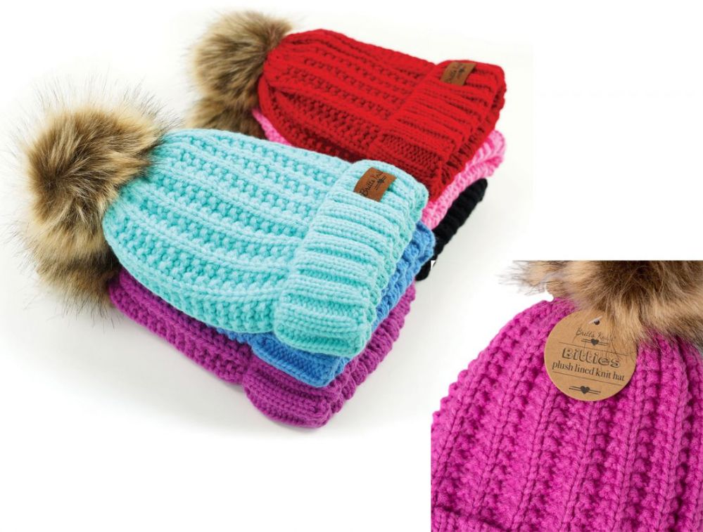 24 Wholesale Britt's Knits Children's Chenille Bitties Winter Hats With Pom Poms