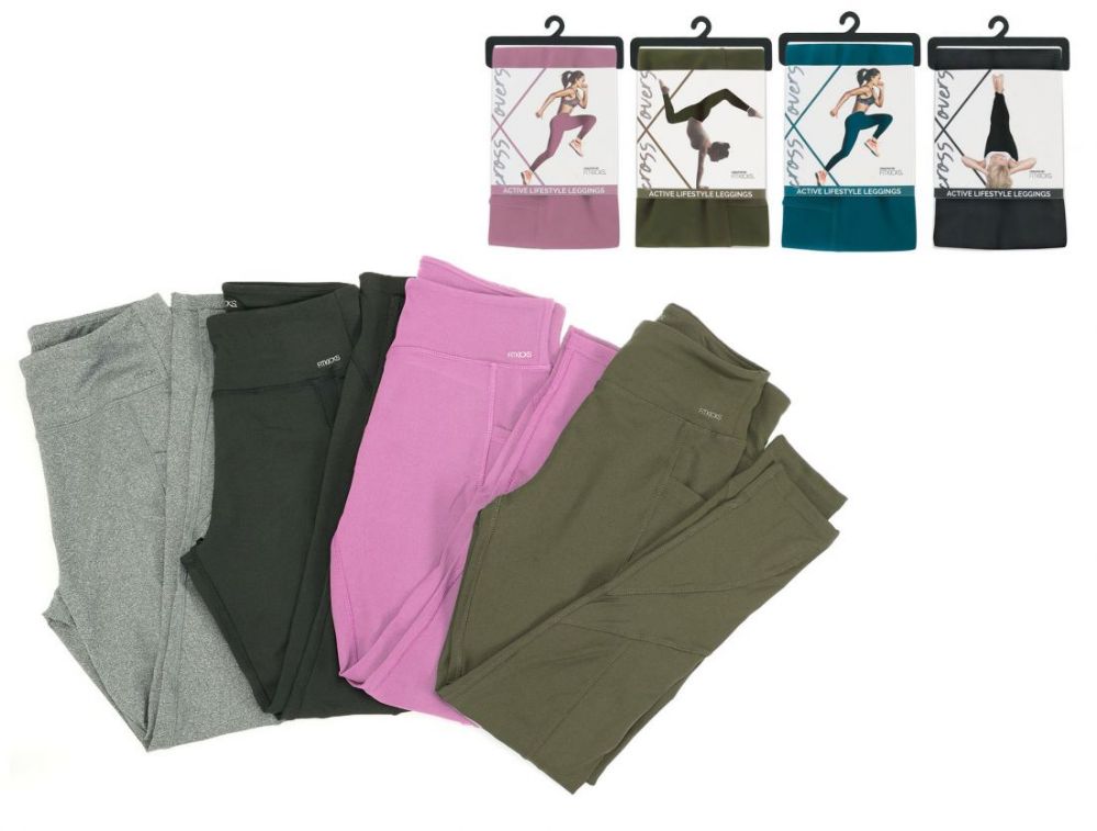 48 Wholesale Women's Fitkicks Crossovers Active Leggings Assorted Colors