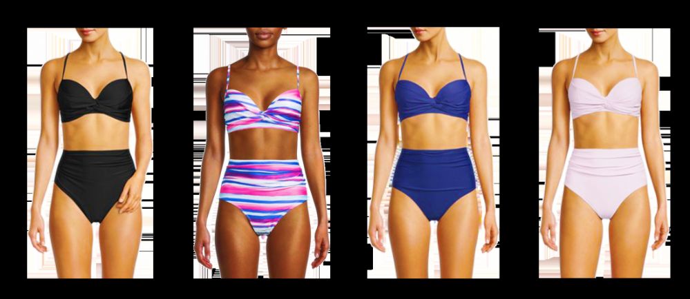24 Wholesale Women's Fashion Two Piece Swimsuits With Underwire Top And High Waist Bottom Solid And Striped