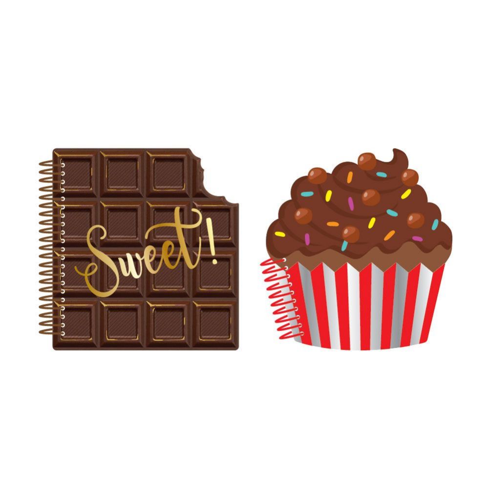 36 Pieces of 80 Sheet Die Cut Chocolate And Cupcake Spiral Memo Notepads With Embroidered Details