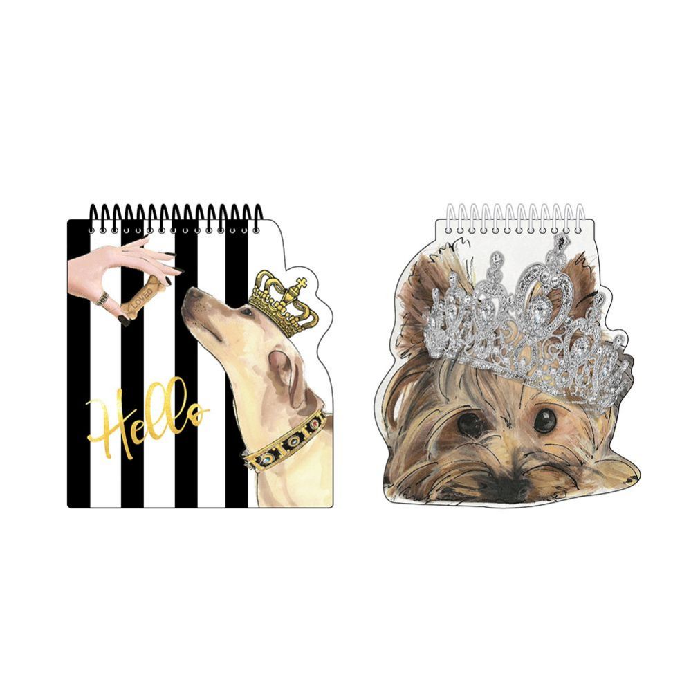36 Wholesale 80 Sheet Die Cut Spiral Memo Notepads With Dog Print And Embroidered Details