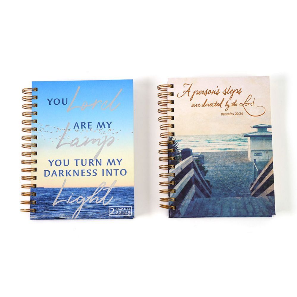 24 Pieces of 160 Sheet Jumbo Beach Print Spiral Journals With Embroidered Bible Verses