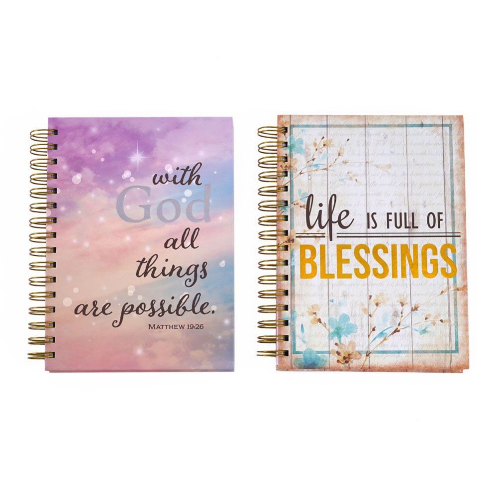 24 Wholesale 160 Sheet Printed Jumbo Spiral Journals With Inspirational Blessings Print