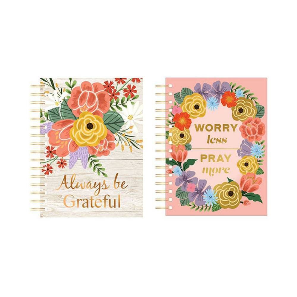 24 Wholesale 160 Sheet Flower Printed Jumbo Spiral Journals With Embroidered Inspirational Messages