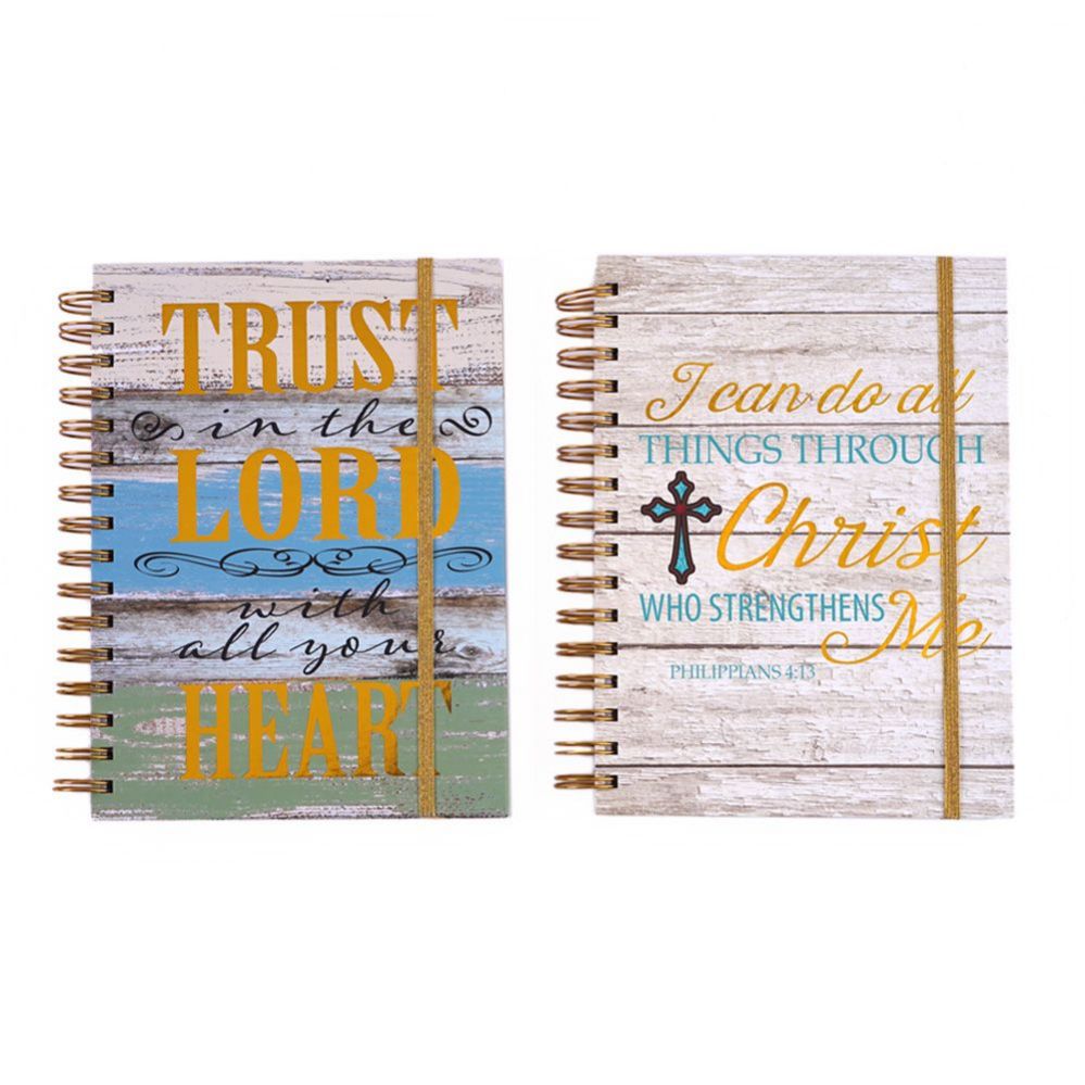 24 Pieces of 160 Sheet Wood Grain Printed Jumbo Spiral Journals With Embroidered Bible Verses