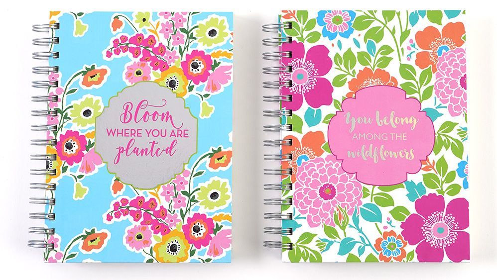 24 Pieces of 160 Sheet Jumbo Spiral Journals With Spring Flower Print And Embroidered Messages