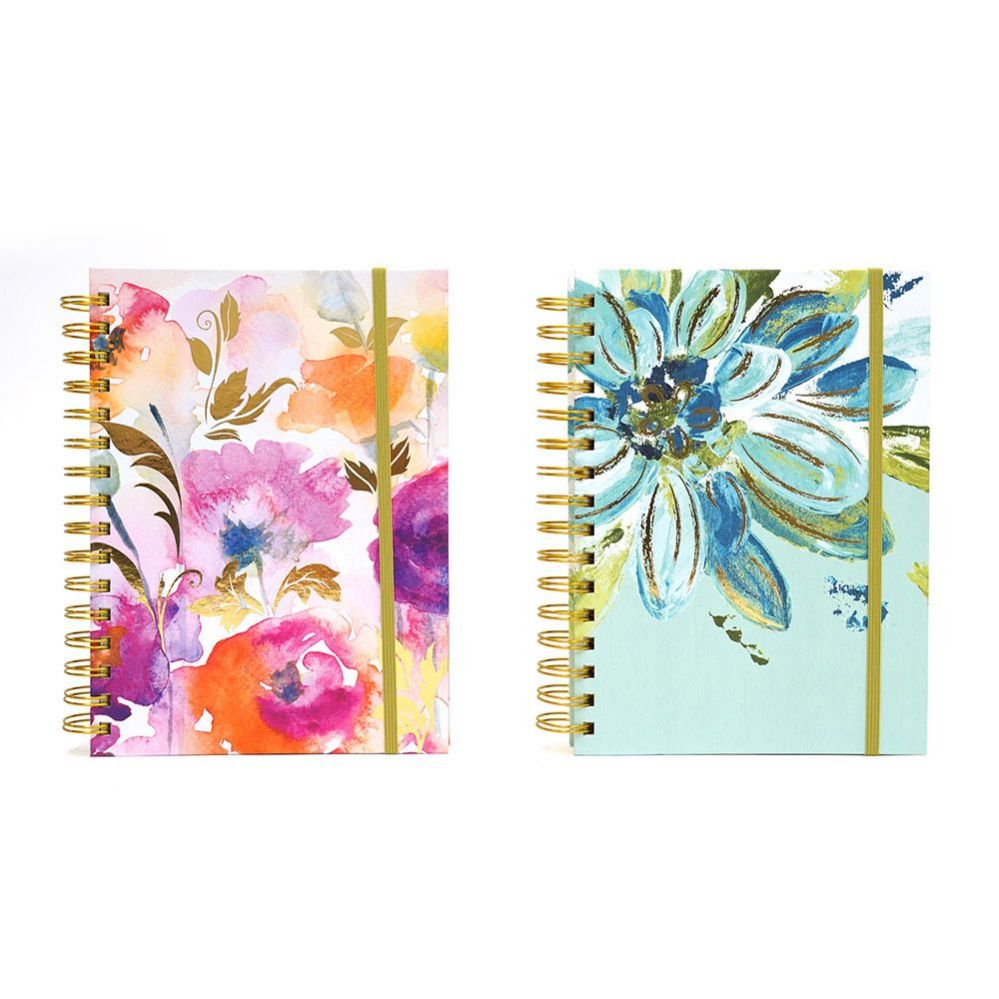 24 Wholesale 160 Sheet Jumbo Spiral Journals With Floral Print And Elastic Track Keeper