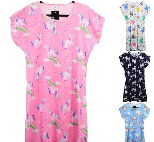 24 Wholesale Womens Unicorn Design Night Gown Size M