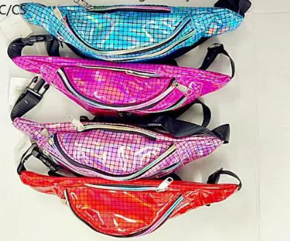 60 Wholesale Chechered Fanny Pack Metallic Square