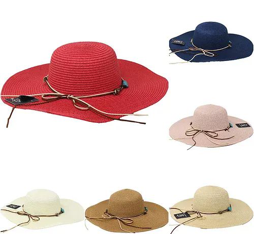 24 Pieces Women Mix Color Big Solid Band Summer Paper Hats - Sun Hats