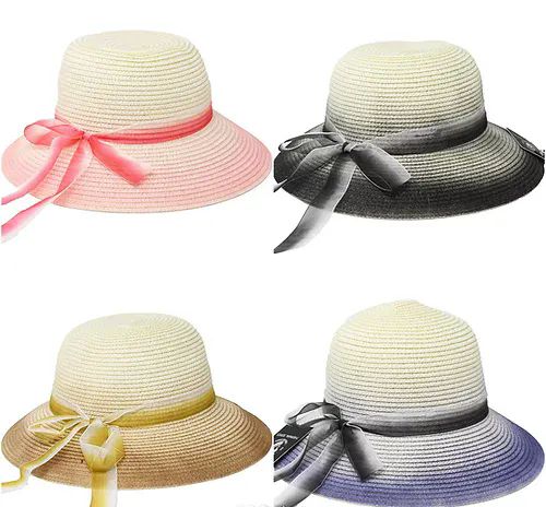 24 Pieces Women Mix Color Two Tone Band Summer Paper Hats - Sun Hats