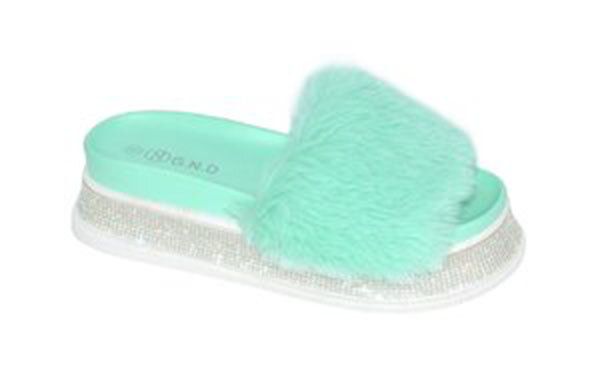 12 Wholesale Womens Sliders Comfy Soft Plush Open Toe Indoor Outdoor Bedroom Mint Size 6-10