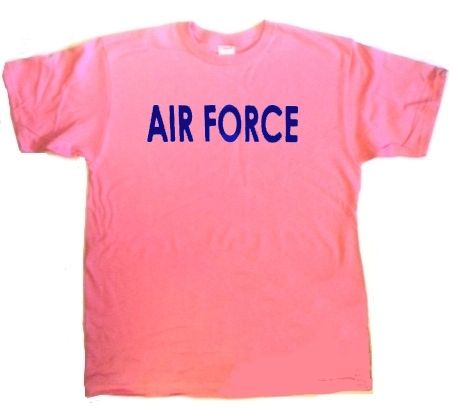 12 Pieces of Women Made By Usa Company Pink T-Shirts Screen Printed With 1 Color Dark Blue "air Force"
