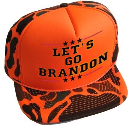 24 Pieces of Adults Hats, Plain Front Camo Winter Orange Hats Printed With 2 Color "let's Go Brandon"