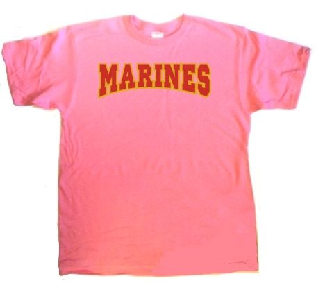 12 Pieces of Made By Usa Company Pink T-Shirts Screen Printed With 2 Color "marines"