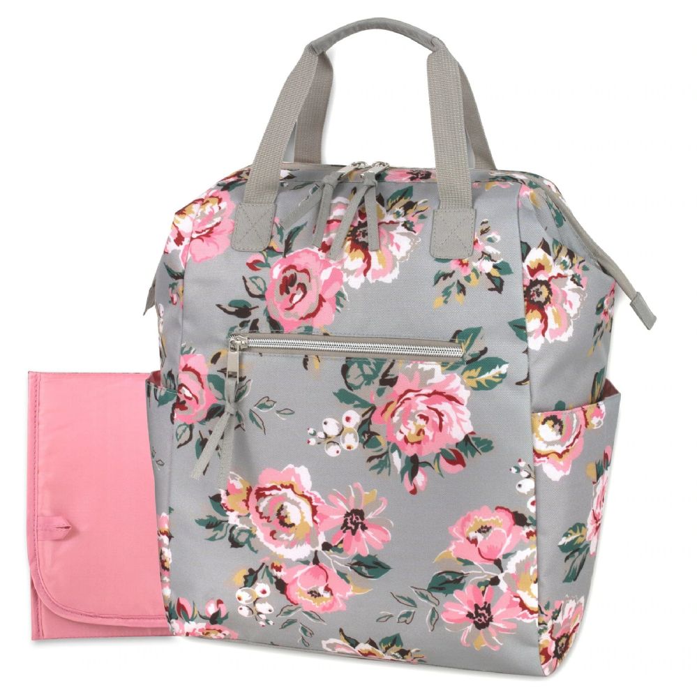 12 Pieces of Baby Essentials Tote Convertible Wide Opening Backpack - Floral