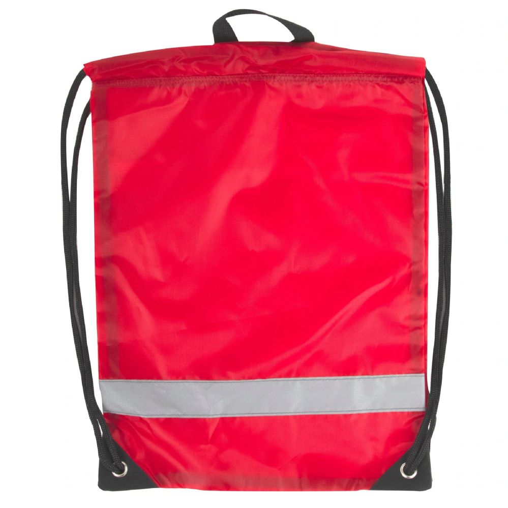 100 Wholesale 18 Inch Safety Drawstring Bag With Reflective Strap - Red