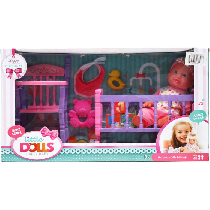 4 Pieces of Girls Toys Baby Doll W/ Crib Seat In Window Box