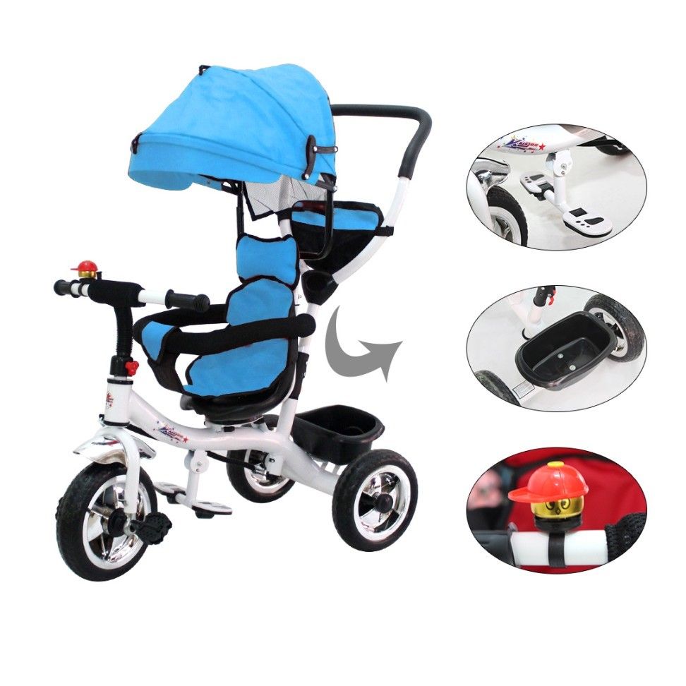 3 Pieces Kids Blue Tricycle With Cover Biking at alltimetrading