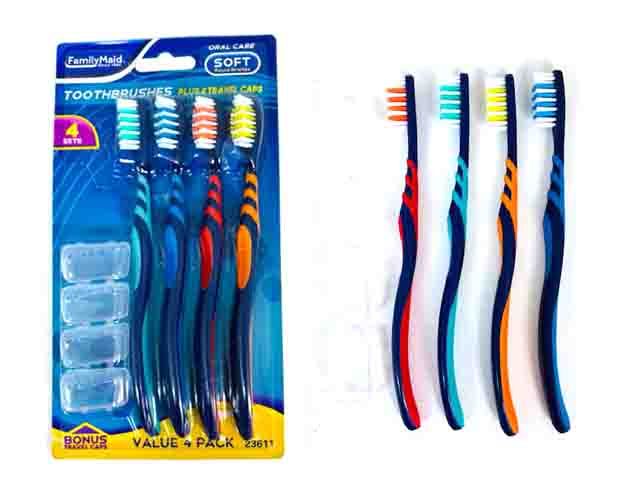 144 Pieces of Toothbrush 4pc/set With Cap Assorted