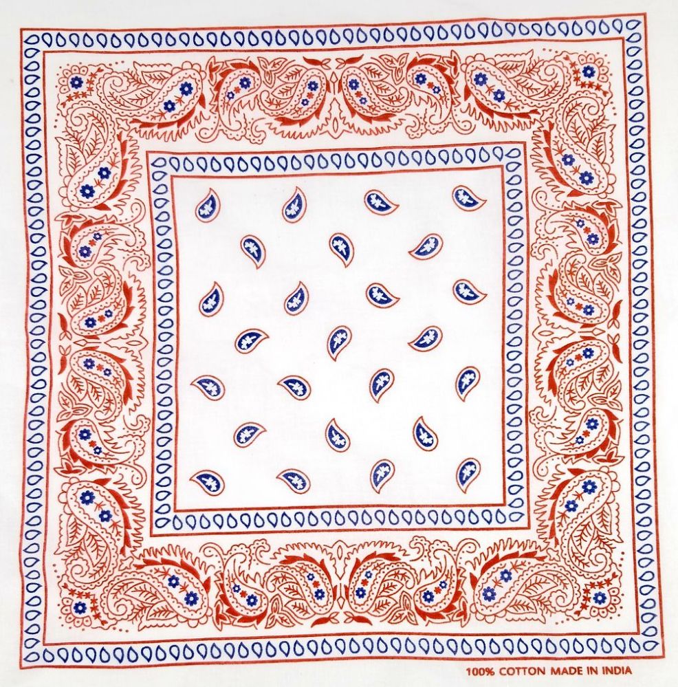 72 Pieces of Blue Red Paisley Printed Cotton Bandana