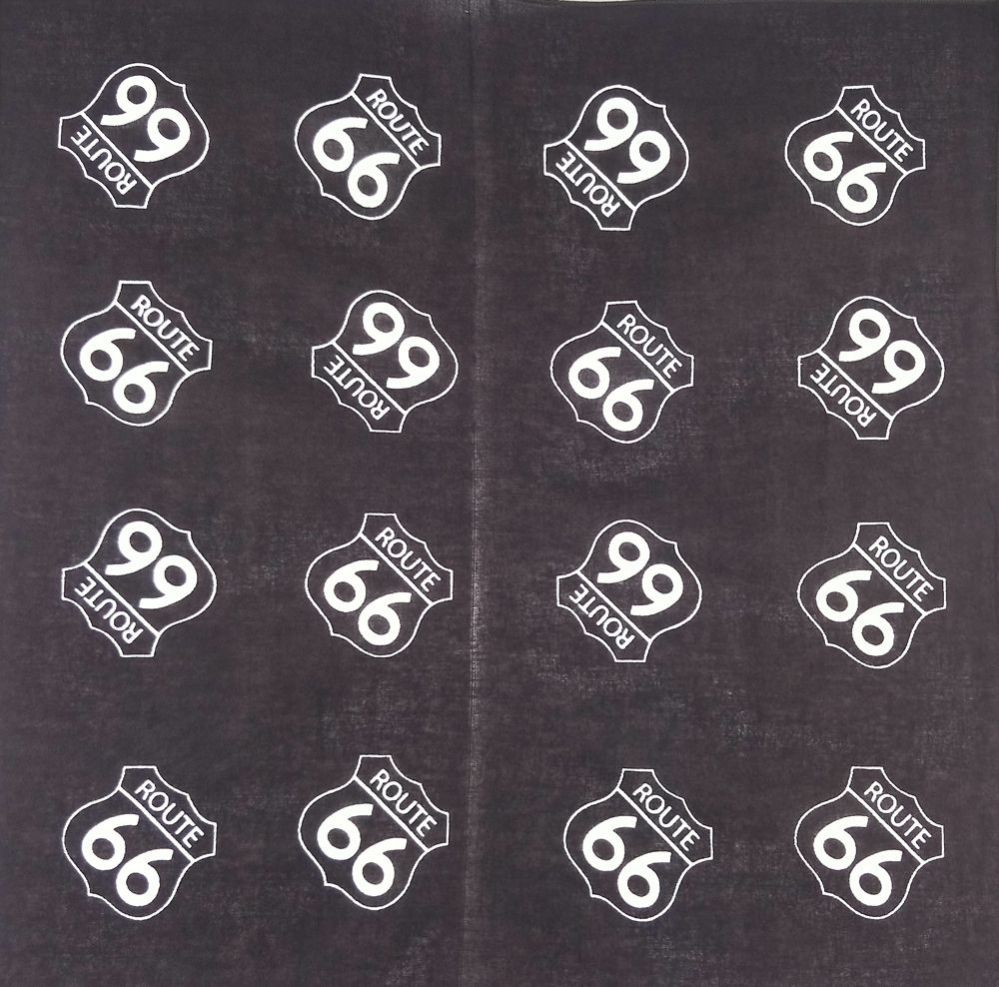 72 Pieces of Route 66 Black Printed Cotton Bandana