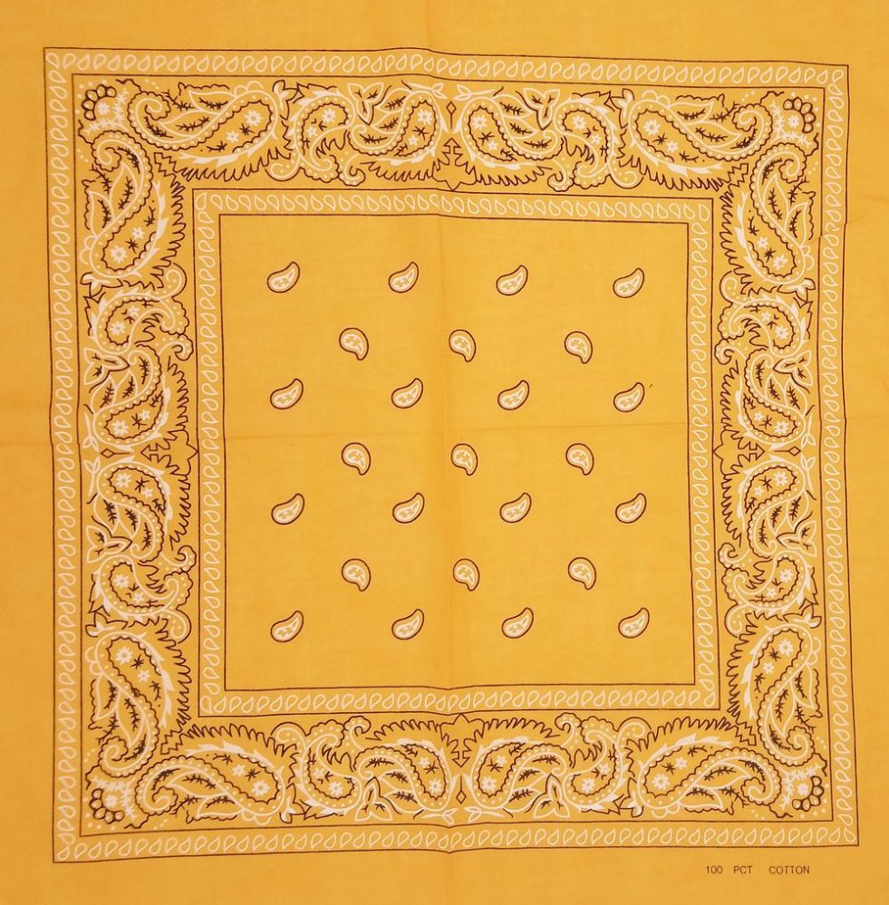 72 Pieces of Golden Paisley Printed Cotton Bandana