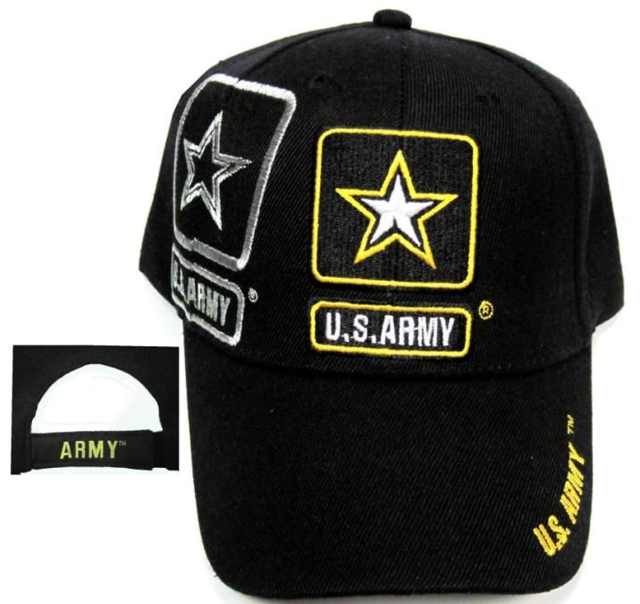 12 Pieces of Military Embroidered Acrylic Cap Embroidered Acrylic Cap, U.s. Army Star, Black Caps