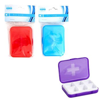 36 pieces of Pill Case 3.5 X 2.5in Plastic 3ast Clrs/removable 6slot Tray Hba Pbh Purple/red/blue