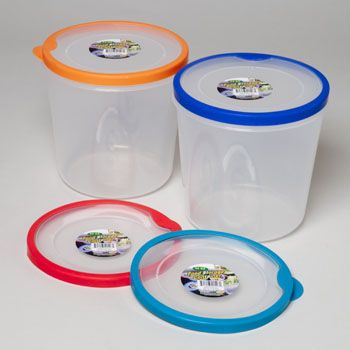48 Wholesale Food Storage Container Round W/rubber Edge On Rim 96 Oz6.5d X 6.5h 4 Colors 118g