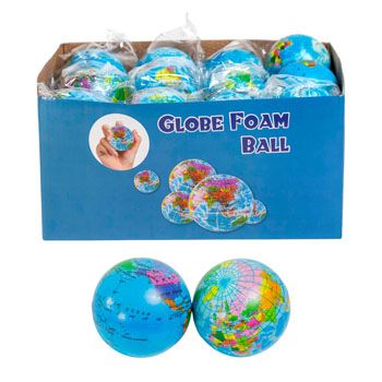 24 pieces of Ball Foam Globe Design 2.36in 24pc Pdq/opp Bag W/labelage 3+