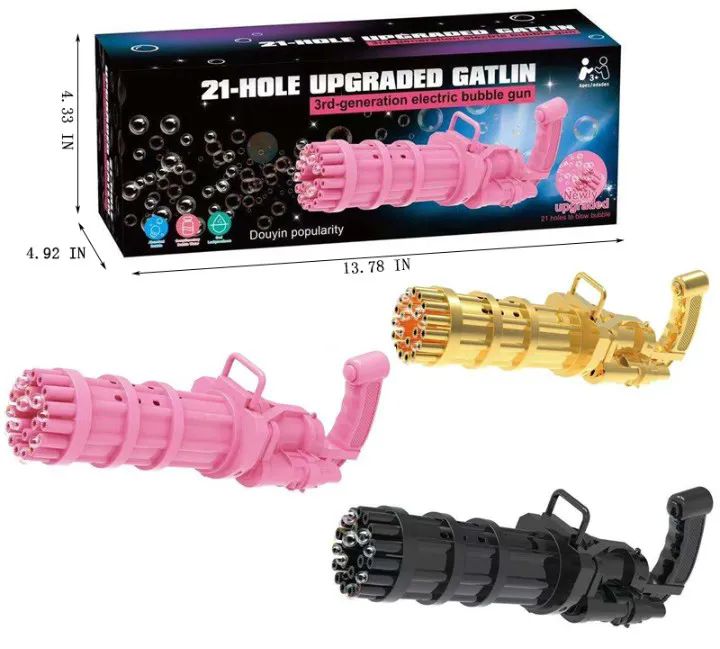 24 Pieces of 21 Holes Gatling Bubble Machine Pink/black/gold