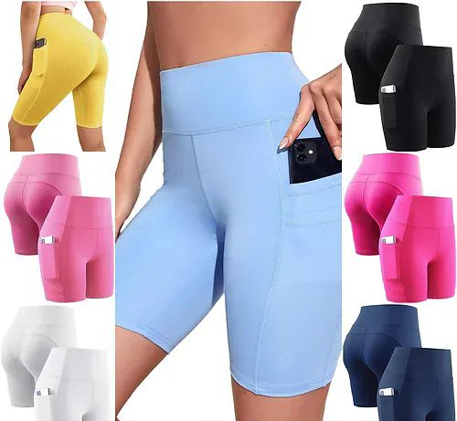 24 Wholesale Women Phone Pocket High Waist Summer Biker Shorts Size S - M