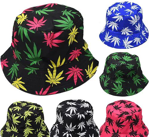 24 Wholesale Assorted Leaf Pattern Bucket Hat Two Layer Lining