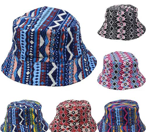24 Wholesale Assorted Tribal Pattern Bucket Hat Two Layer Lining