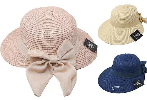 24 Wholesale Women Mix Color Ribbon Style Paper Beach Hat