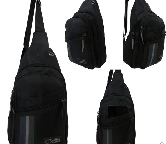 18 Pieces Sling Bag In Solid Black Color Durable Water Resistant