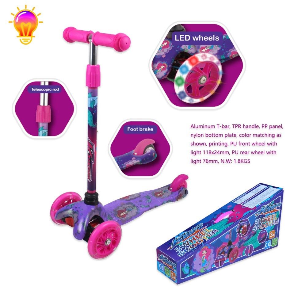 6 Pieces 3 Wheels Mermaid Scooter With Light On Wheels - Biking