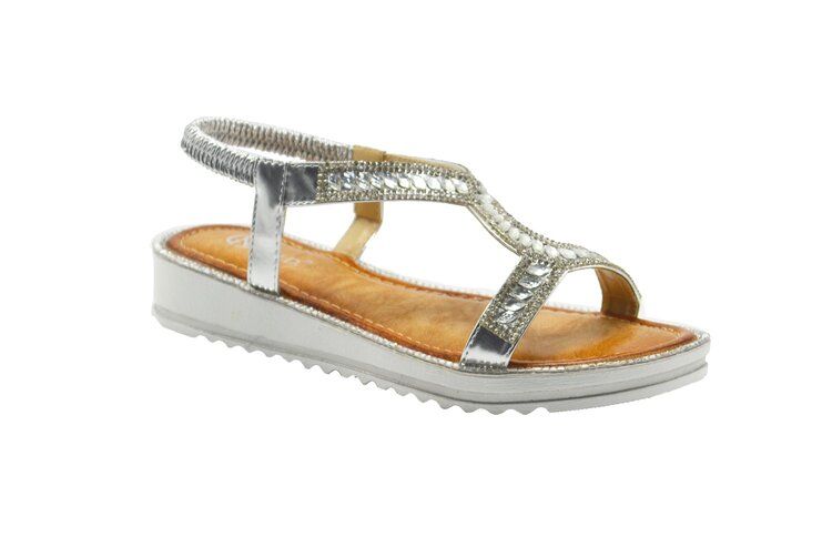 12 of Woman Wide Flat Platform Sandals, Open Toe Color Silver Size 5-10