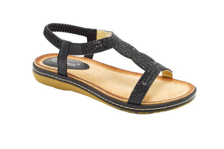 12 of Women Sandals Summer Flat Ankle T-Strap Thong Elastic Comfortable Beach Shoes Sandal Color Black Size 5 -10